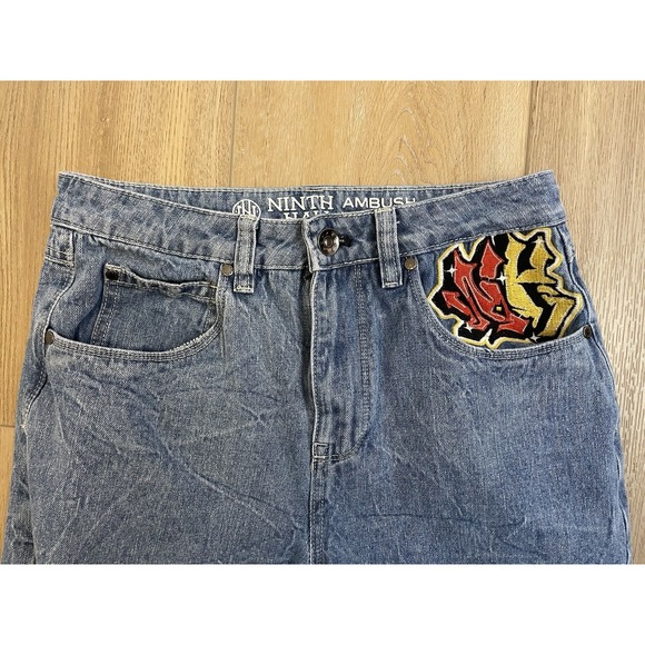 Ninth Hall Jeans Ambush Dragon Embroidered Y2K Skater Baggy Streetwear Graffiti - Picture 5 of 12